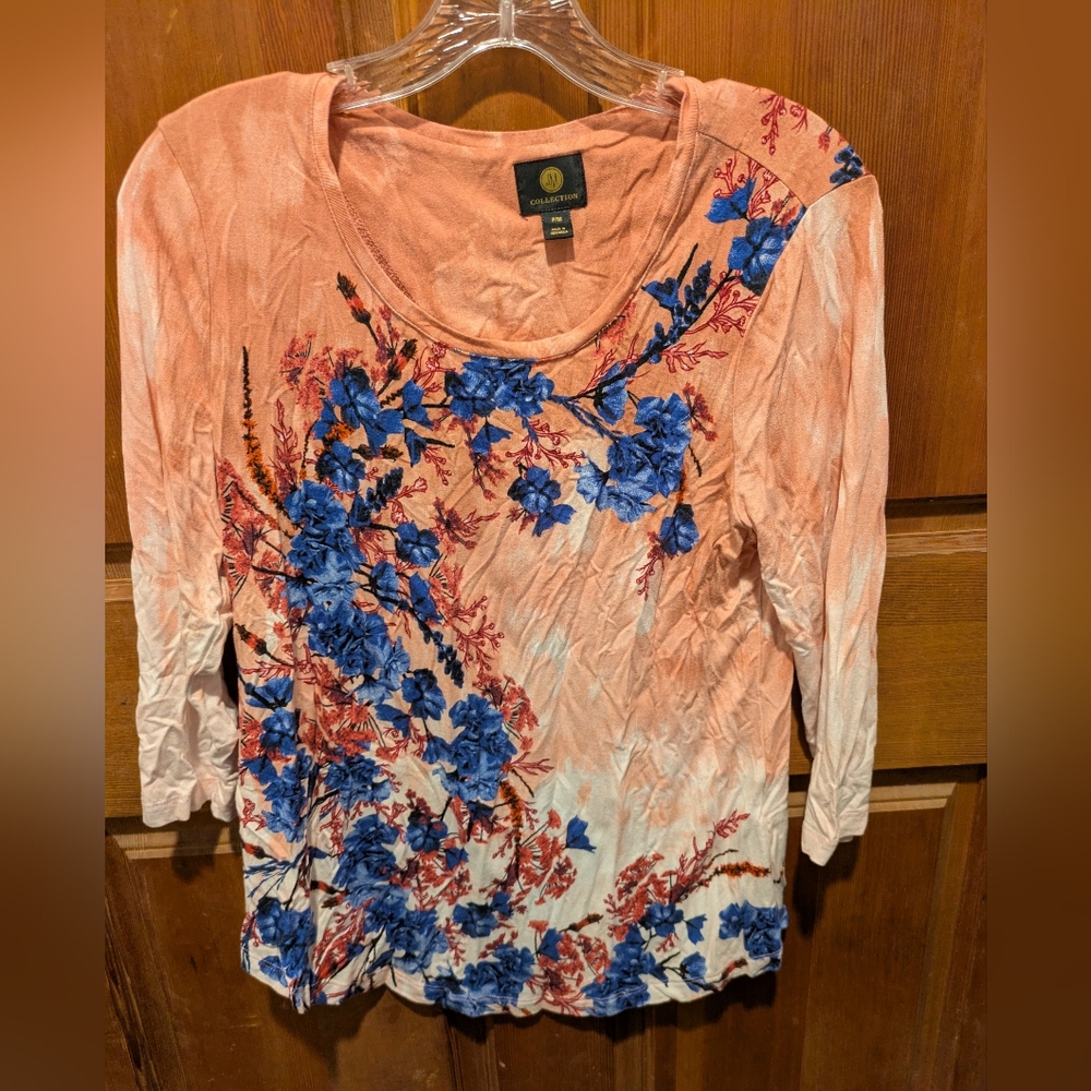JM Collection Multicolor Floral Blouse 3/4 Sleeve Light Breathable Rayon P/M